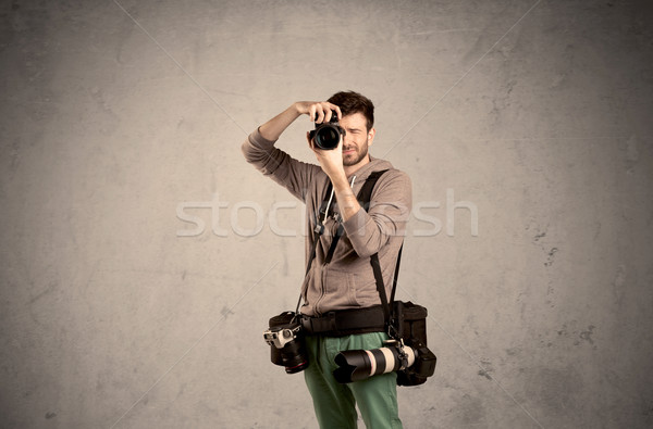 Hobby fotograf kamery zawodowych mężczyzna Zdjęcia stock © ra2studio