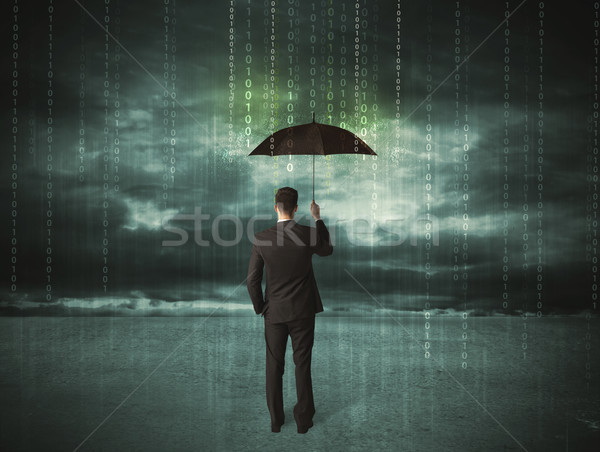 Homme d'affaires permanent parapluie protection des données affaires homme [[stock_photo]] © ra2studio