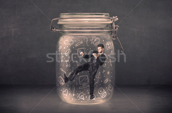 Iş adamı cam kavanoz medya simgeler Stok fotoğraf © ra2studio