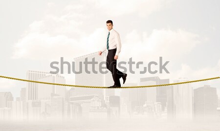 Stockfoto: Balancing · gouden · touw · jonge · elegante