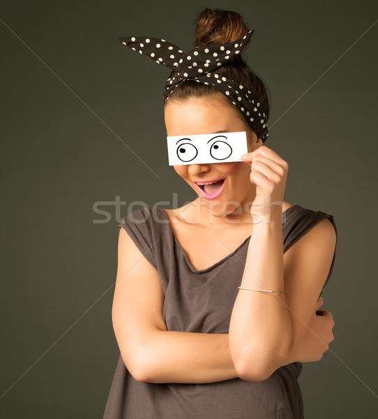 Fiatal hülye lány néz kézzel rajzolt szem Stock fotó © ra2studio