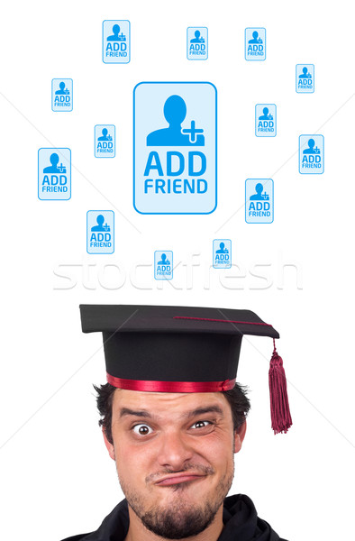 Young head looking at social type of icons and signs Stock photo © ra2studio