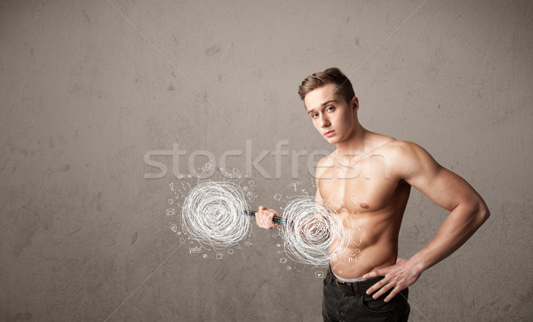 Foto stock: Muscular · homem · caos · forte · mão