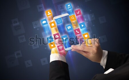 Foto stock: Jovem · empresário · comprimido · moderno · colorido