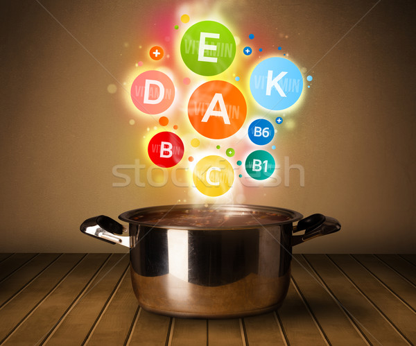 Farbenreich Vitamine heraus Kochtopf gesunde Lebensmittel Metall Stock foto © ra2studio