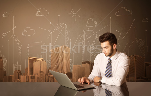 Businessman with buildings and measurements Stock photo © ra2studio