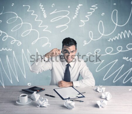 Müde Büroangestellte gezeichnet unordentlich Zeilen eleganten Stock foto © ra2studio