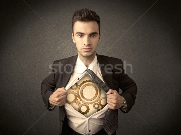 Foto stock: Empresário · camisas · máquina · roda · dentada · roda