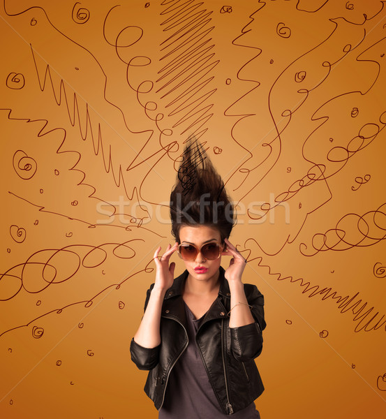 возбужденный Extreme рисованной линия девушки Сток-фото © ra2studio