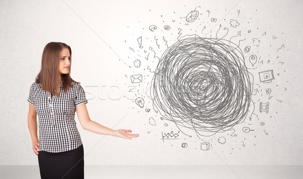 Young business woman with media doodle scribble  Stock photo © ra2studio