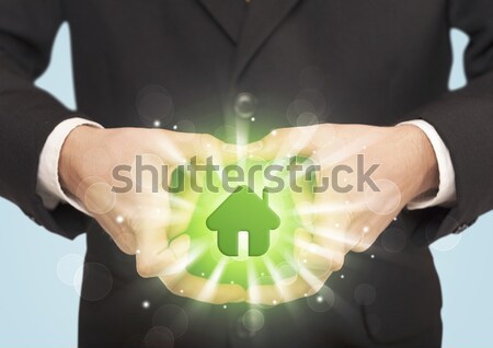 Kezek űrlap üvegház ragyogó központ ház Stock fotó © ra2studio