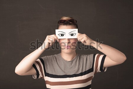 Hideg ifjonc néz papír kézzel rajzolt szemek Stock fotó © ra2studio