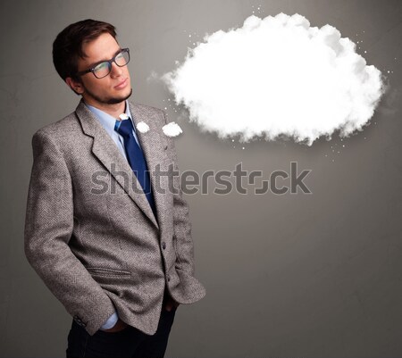 Good-looking young man thinking about cloud speech or thought bubble Stock photo © ra2studio