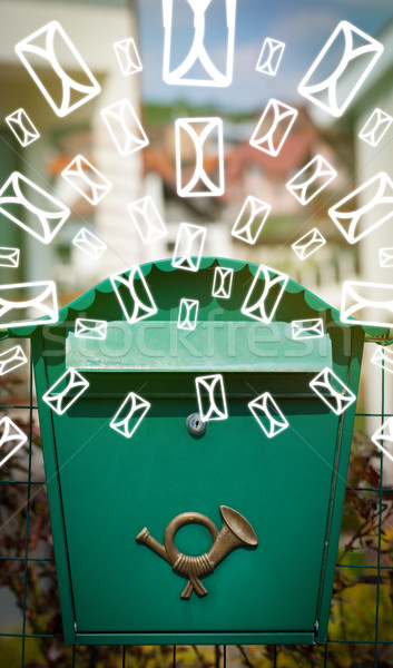 Stockfoto: Mailbox · brief · iconen · groene · papier