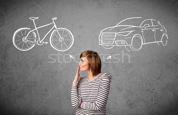 Vrouw keuze fiets auto mooie Stockfoto © ra2studio