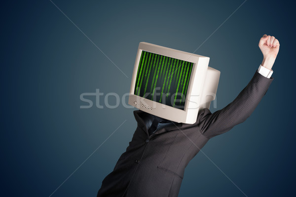 Cyber human with a monitor screen and computer code on the displ Stock photo © ra2studio