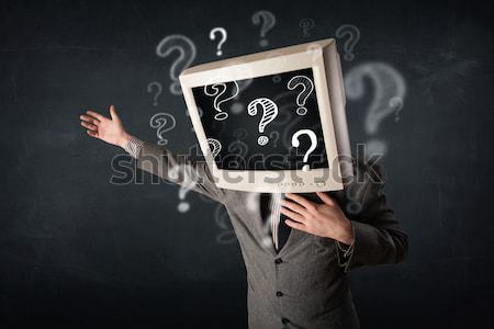 üzletember számítógépmonitor fej kérdőjelek üzlet arc Stock fotó © ra2studio