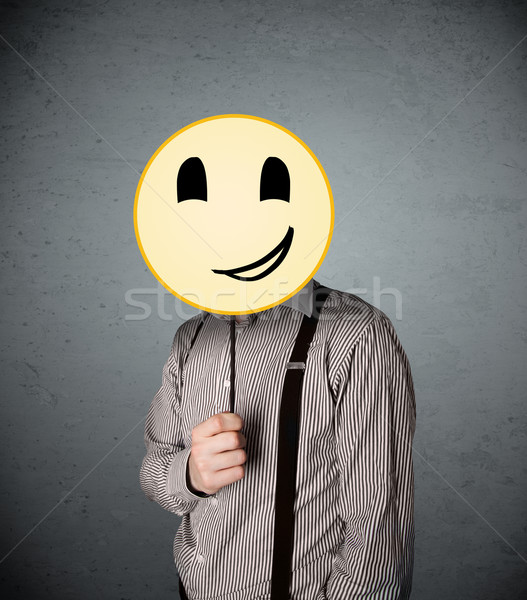 Foto stock: Empresário · rosto · sorridente · emoticon · amarelo · cabeça