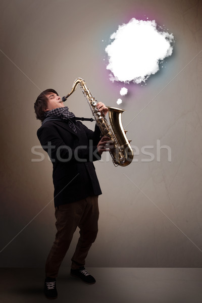 若い男 演奏 サクソフォン コピースペース 白 雲 ストックフォト © ra2studio