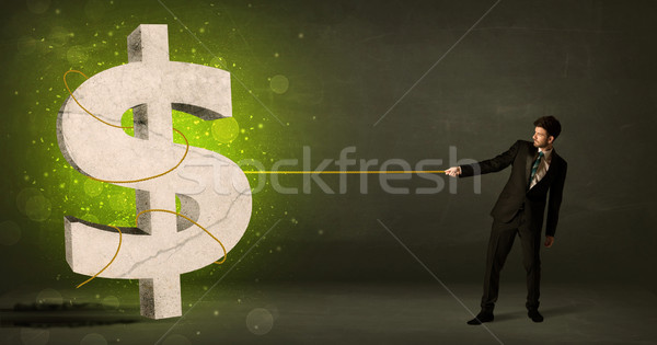 Zakenman groot groene dollarteken geld Stockfoto © ra2studio