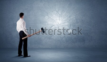 üzletember fal kalapács koszos üzlet iroda Stock fotó © ra2studio