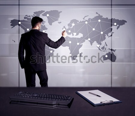 Stockfoto: Tekening · wereldkaart · jonge · kantoormedewerker