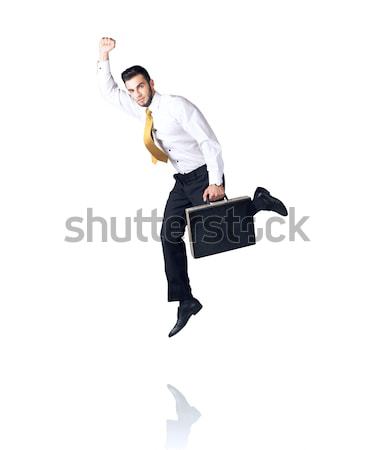 Opknoping zakenman geïsoleerd witte hand ruimte Stockfoto © ra2studio