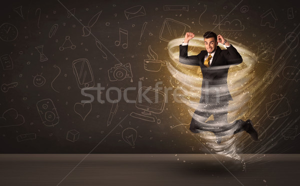 Boldog üzletember ugrik tornádó barna üzlet Stock fotó © ra2studio
