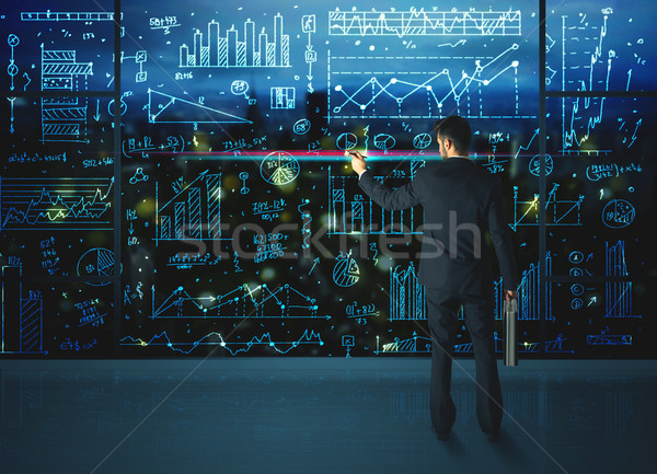 Tekening zakenman statistiek business glas muur Stockfoto © ra2studio