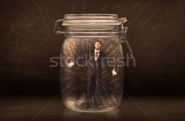 бизнесмен внутри банку мощный рисованной линия Сток-фото © ra2studio