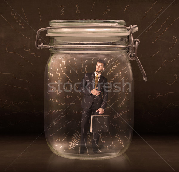 Foto stock: Empresario · dentro · jar · potente · dibujado · a · mano · líneas