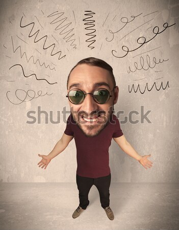 Big head person with curly lines Stock photo © ra2studio