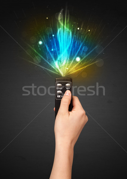 Hand with remote control and explosive signal Stock photo © ra2studio