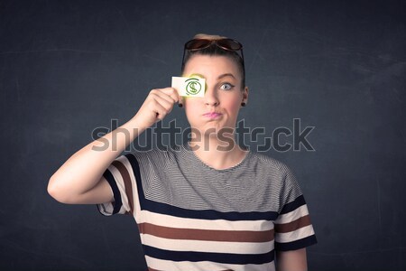 Fiatal hülye lány néz kézzel rajzolt szem Stock fotó © ra2studio