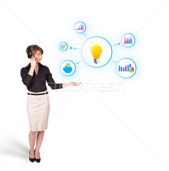 Foto stock: Mulher · jovem · colorido · diagramas · isolado