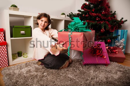 Dzieci christmas przedstawia wesoły podpisania rodziny Zdjęcia stock © ra2studio