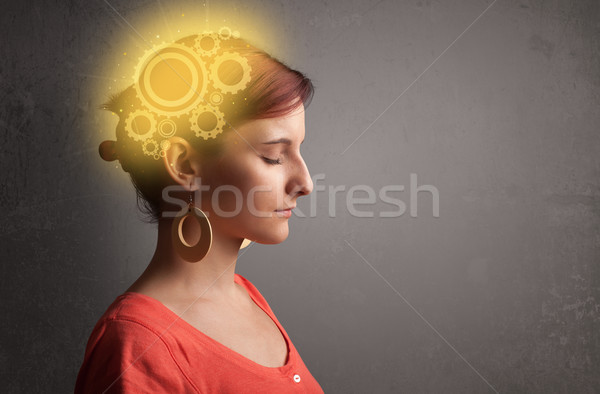Clever girl thinking with a machine head illustration Stock photo © ra2studio