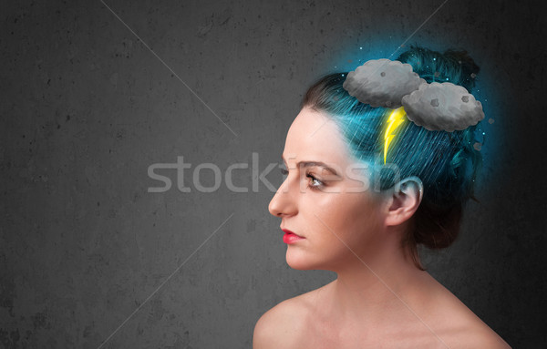 Jong meisje onweersbui bliksem hoofdpijn illustratie business Stockfoto © ra2studio