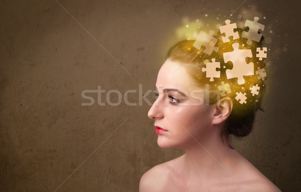 Jonge persoon denken puzzel geest Stockfoto © ra2studio