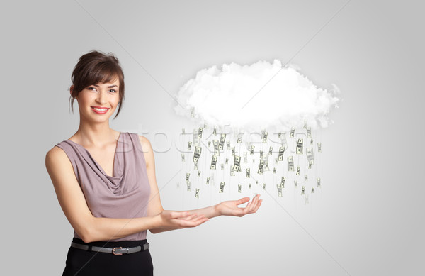 Woman with cloud and money rain concept Stock photo © ra2studio