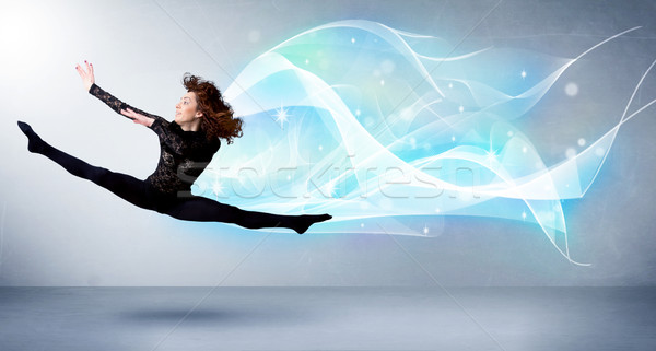 Cute tiener springen abstract Blauw sjaal Stockfoto © ra2studio