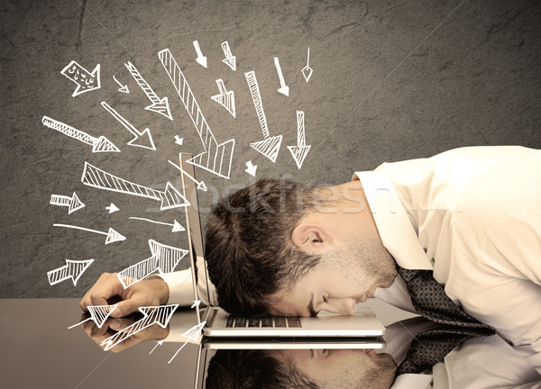 Arrows pointing at sad office worker Stock photo © ra2studio