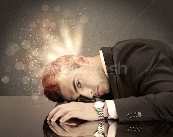 Stock photo: Angry businessman with lights and keyboard