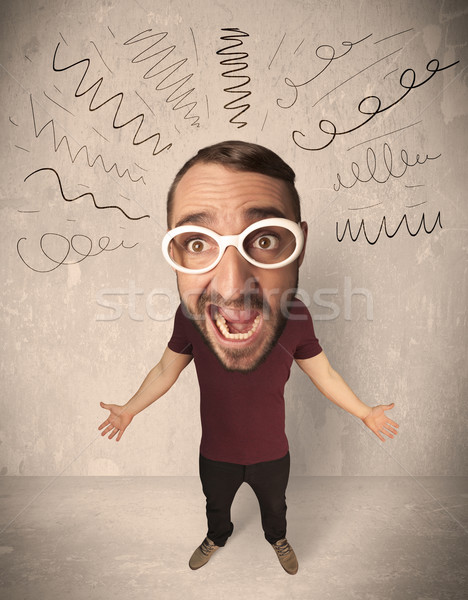 Big head person with curly lines Stock photo © ra2studio