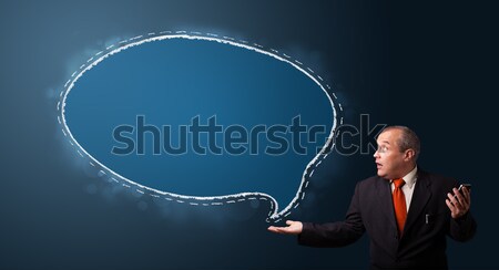 Stock photo: businessman presenting speech bubble copy space