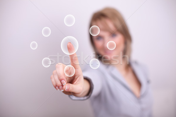 Stockfoto: Vrouw · groep · knoppen · een · hand