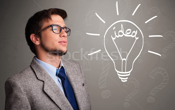 Stockfoto: Omhoog · gloeilamp · idee · teken · aantrekkelijk