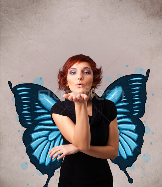 Fiatal lány pillangó kék illusztráció hát aranyos Stock fotó © ra2studio