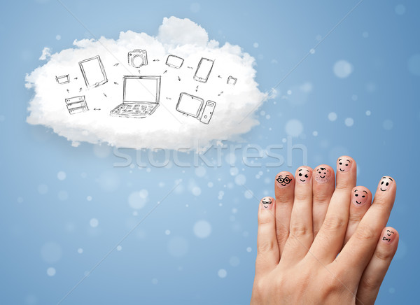 Glücklich heiter Finger schauen Cloud Computing Stock foto © ra2studio