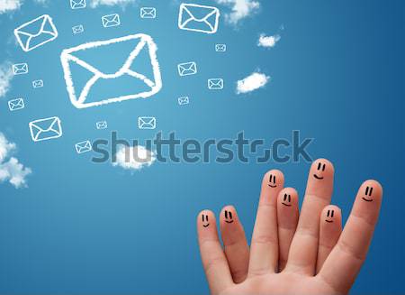 Mutlu parmaklar bakıyor posta simgeler Stok fotoğraf © ra2studio